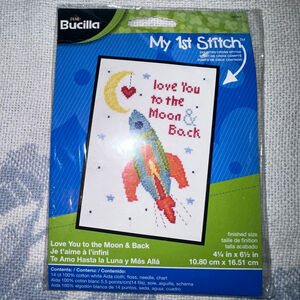 NOS 2014 Bucilla My 1st Stitch Counted Cross Stitch Love You Moon & Back Kit